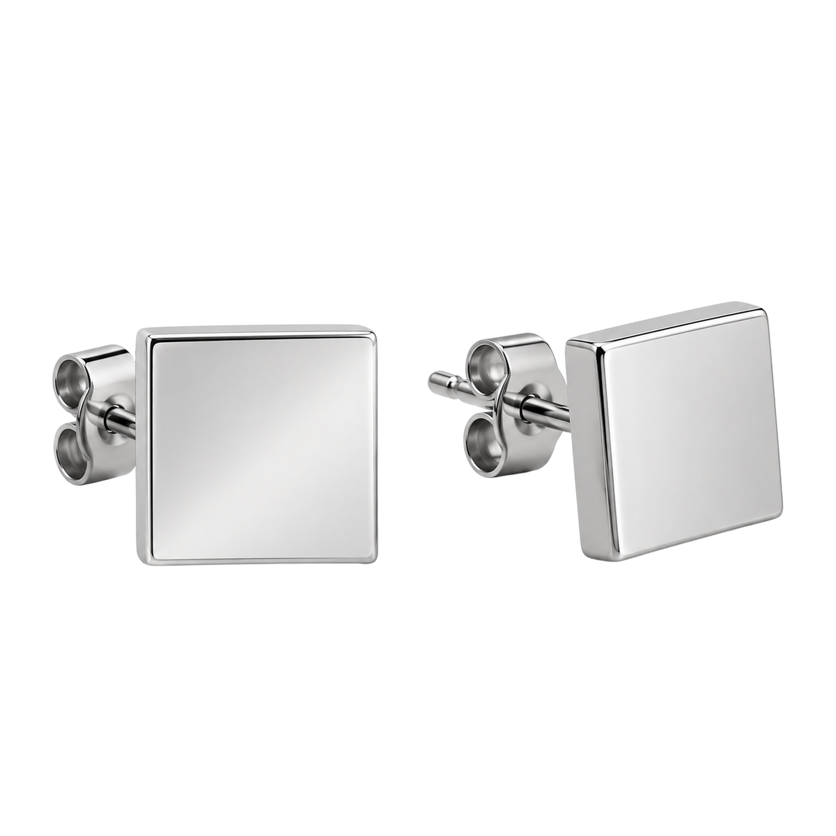 Polished Stainless Steel Square Stud Earrings – Silver | MELLYNGTTON