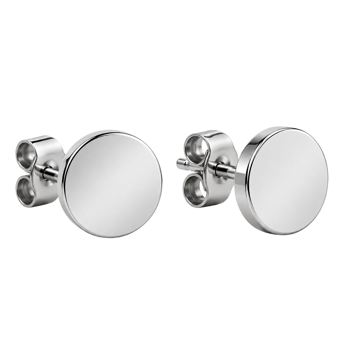 Polished Stainless Steel Round Stud Earrings – Silver | MELLYNGTTON