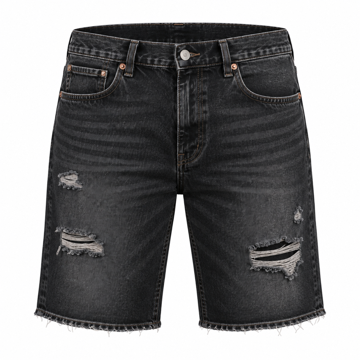 Premium Distressed Denim Shorts – Washed Black | MELLYNGTTON